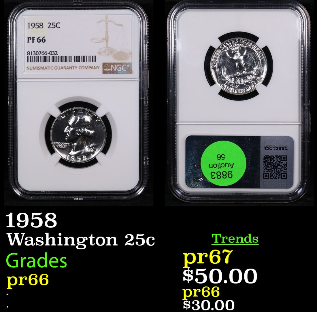 Proof NGC 1958 Washington Quarter 25c Graded pr66 By NGC (1 of 3)