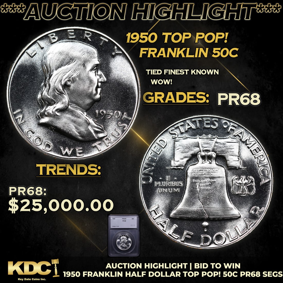 Proof ***Auction Highlight*** 1950 Franklin Half Dollar TOP POP! 50c Graded pr68 BY SEGS (fc) (1 of 5)
