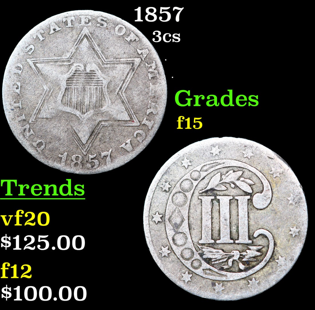 1857 Three Cent Silver 3cs Grades f+ (1 of 3)