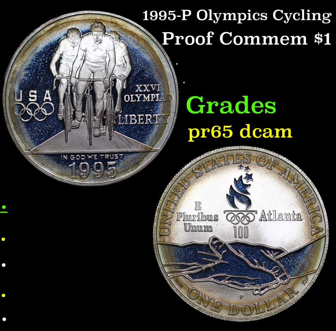 Proof 1995-P Olympics Cycling Modern Commem Dollar 1 Grades GEM Proof Deep Cameo: 1995-P Olympics Cycling Modern Commem Dollar 1 Grades GEM Proof Deep Cameo.