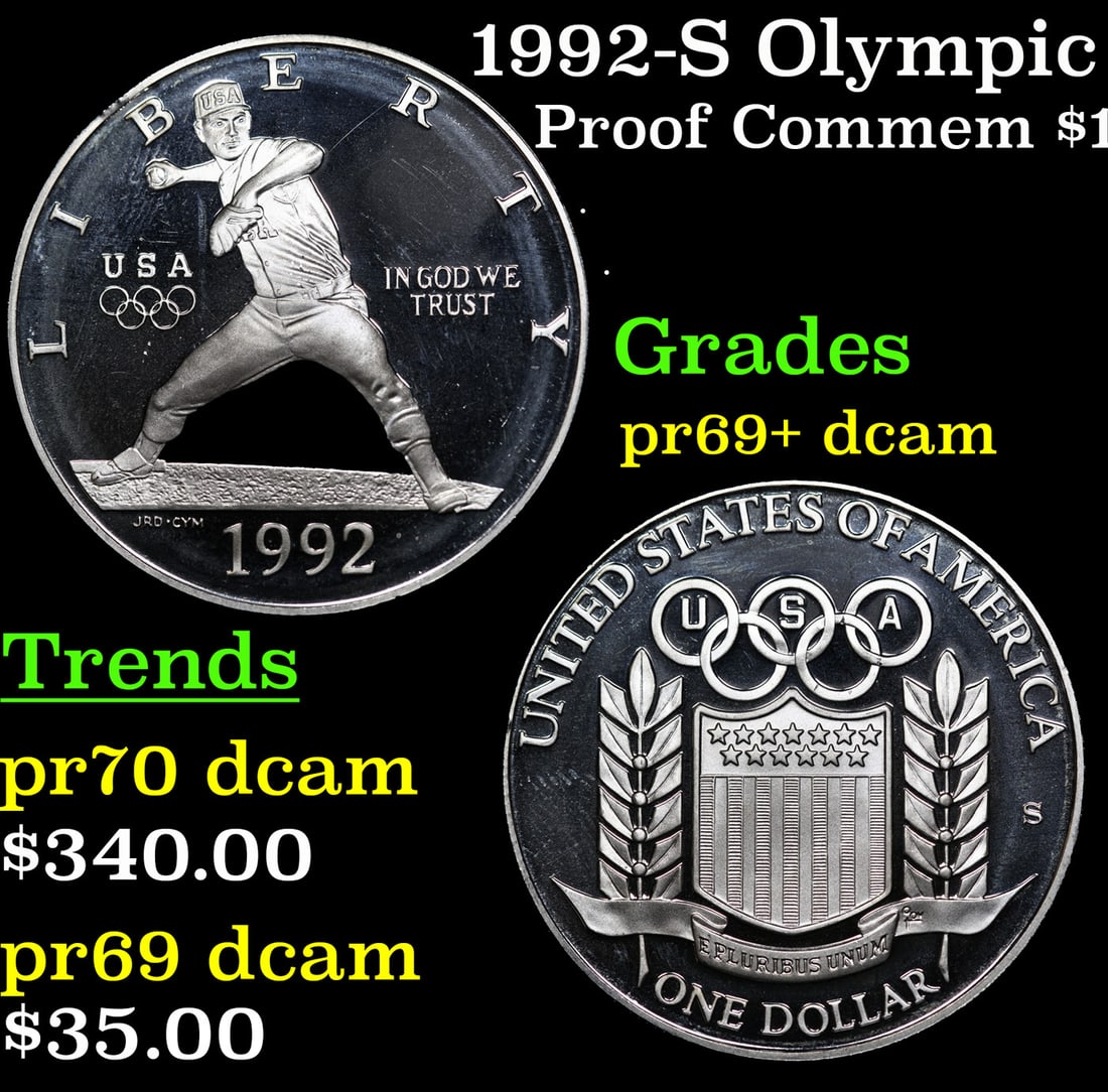 Proof 1992-S Olympic Modern Commem Dollar 1 Grades GEM++ Proof Deep Cameo (1 of 3)