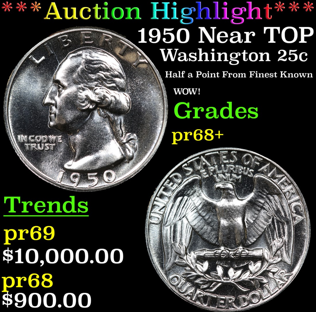 Proof ***Auction Highlight*** 1950 Washington Quarter Near TOP POP! 25c Graded pr68+ BY SEGS (fc) (1 of 3)