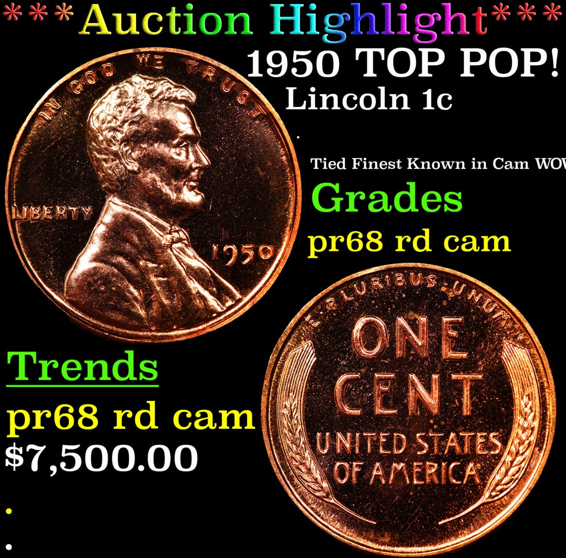 Proof ***Auction Highlight*** 1950 Lincoln Cent TOP POP! 1c Graded pr68 rd cam BY SEGS (fc) (1 of 3)