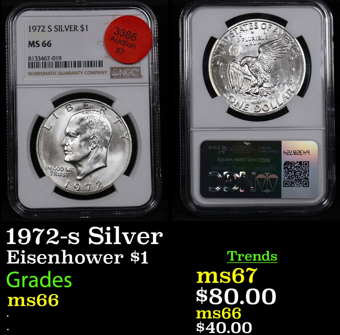 NGC 1972-s Silver Eisenhower Dollar $1 Graded ms66 By NGC (1 of 3)
