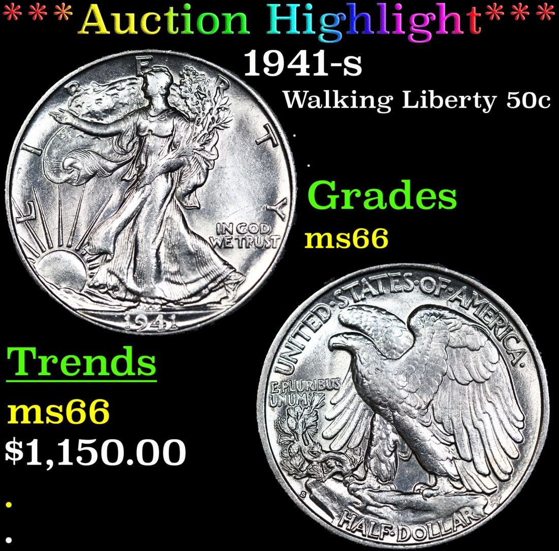 ***Auction Highlight*** 1941-s Walking Liberty Half Dollar 50c Graded ms66 By SEGS (fc) (1 of 3)