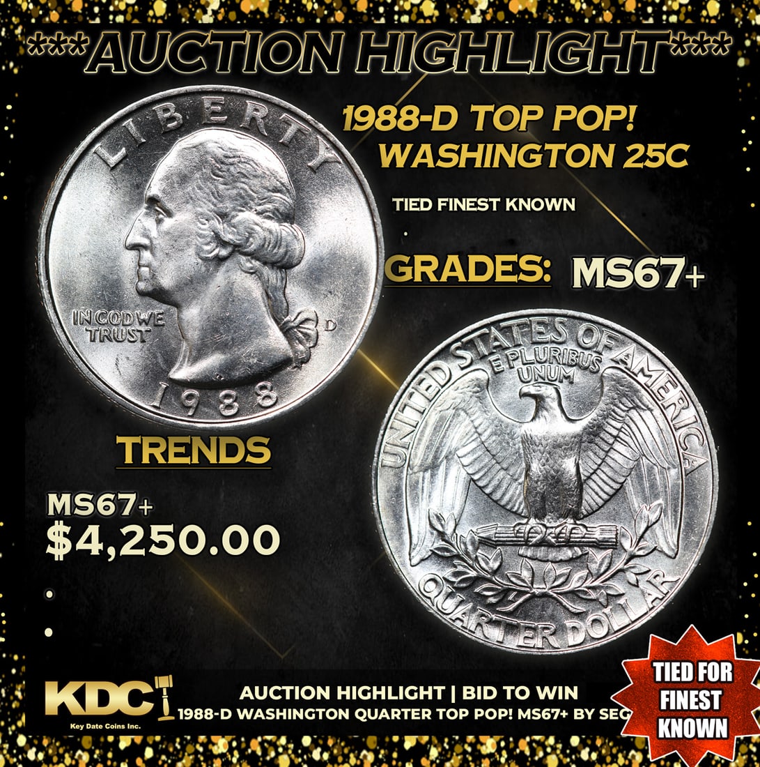 ***Auction Highlight*** 1988-d Washington Quarter TOP POP! 25c Graded ms67+ BY SEGS (fc) (1 of 5)