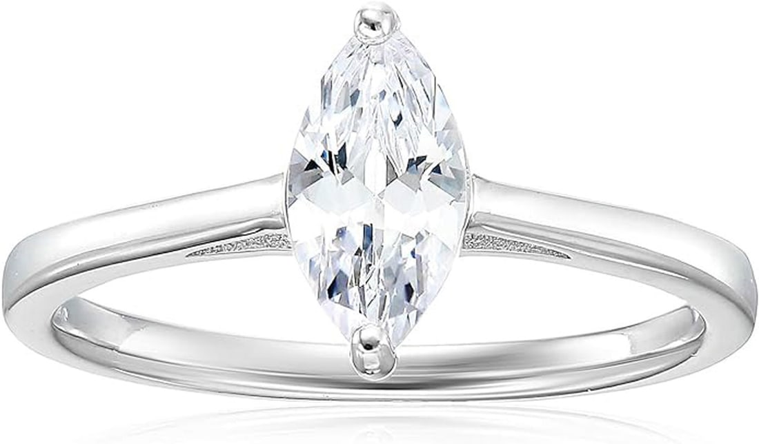 Decadence Sterling Silver rhodium 5x10MM Marquise Cut Solitaire  Ring Size 8 (1 of 4)