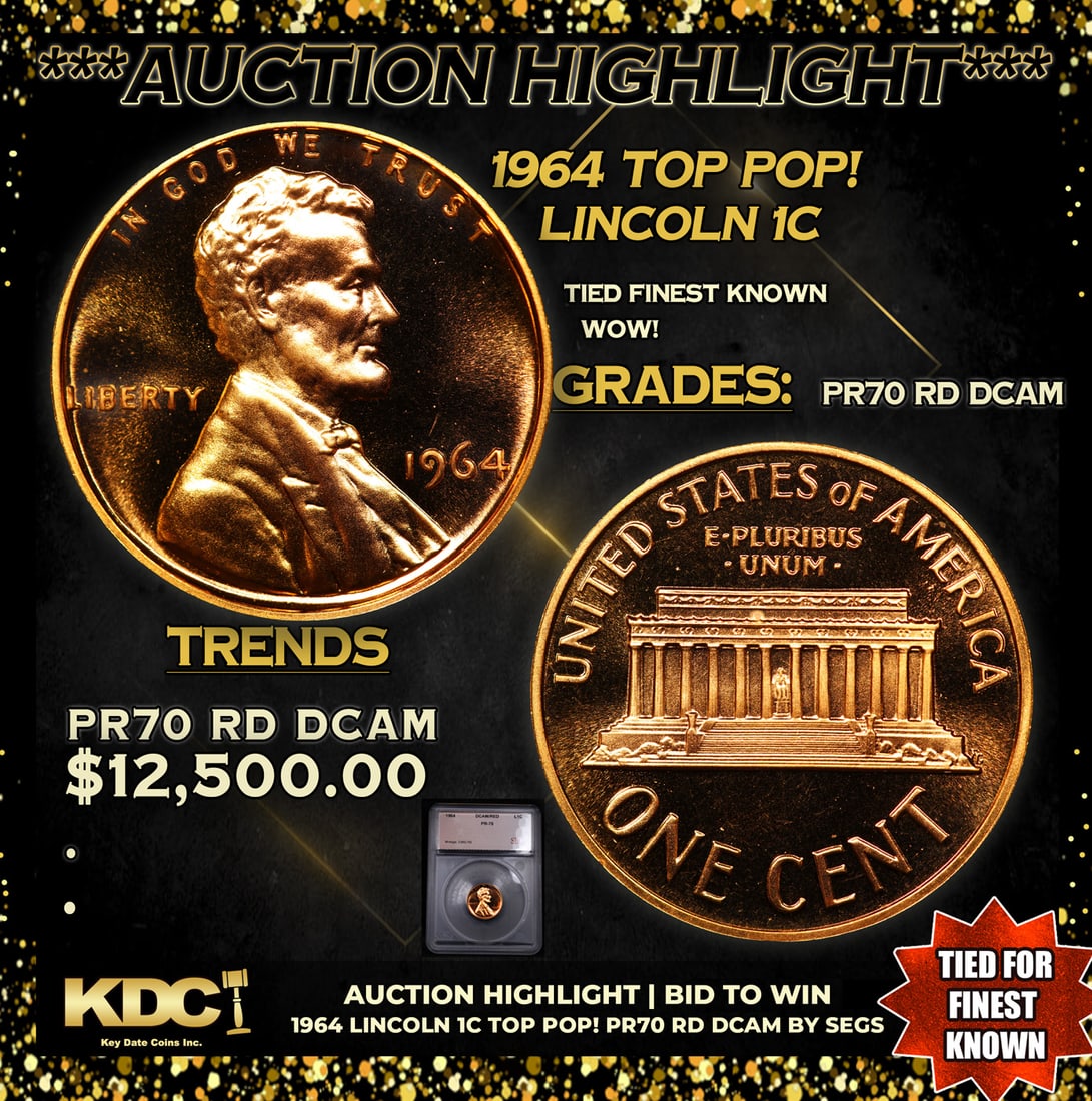 Proof ***Auction Highlight*** 1964 Lincoln Cent TOP POP! 1c Graded pr70 rd DCAM BY SEGS (fc) (1 of 3)