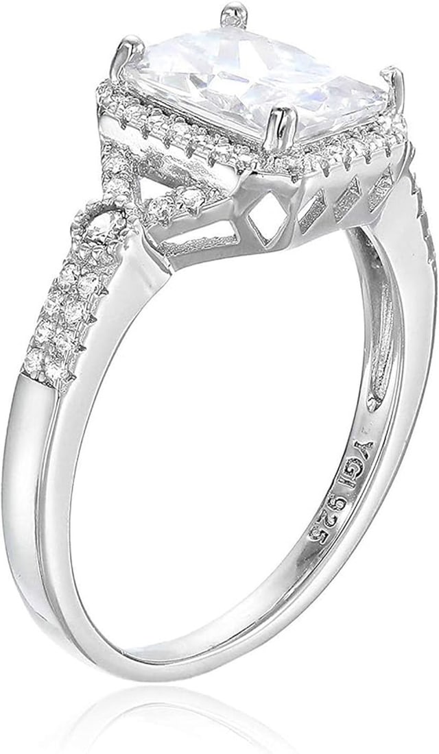 Decadence Sterling Silver 7x9mm Emerald cut split Shank Pave Engagement Ring Size 7 (1 of 3)