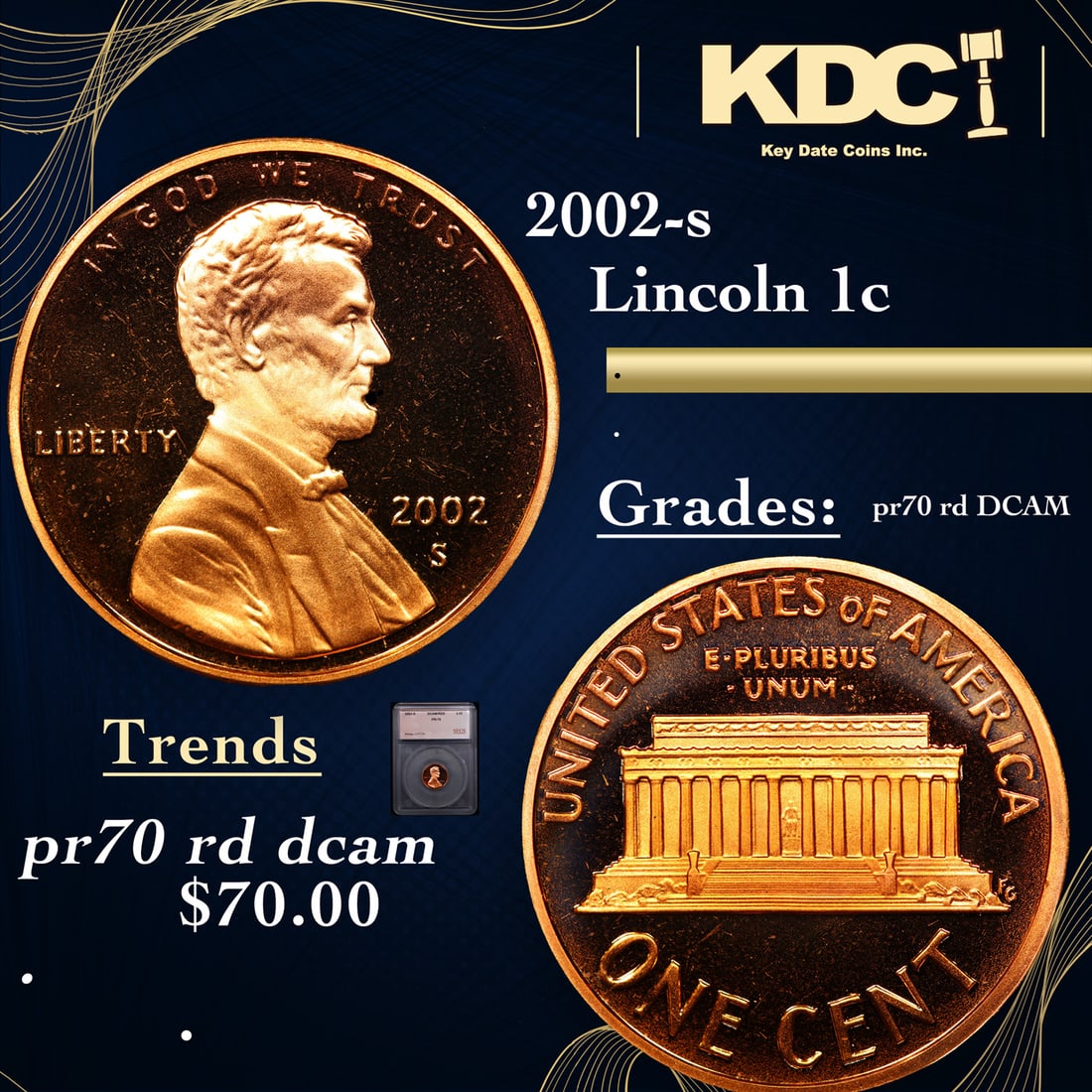 Proof 2002-s Lincoln Cent 1c Graded pr70 rd DCAM BY SEGS (1 of 5)