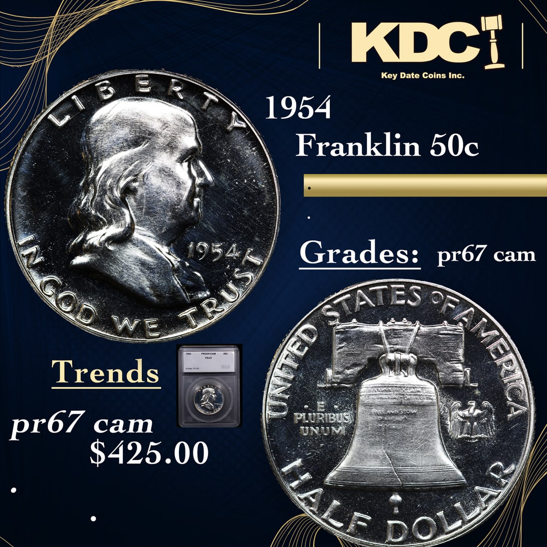 Proof 1954 Franklin Half Dollar 50c Graded pr67 cam BY SEGS (1 of 5)