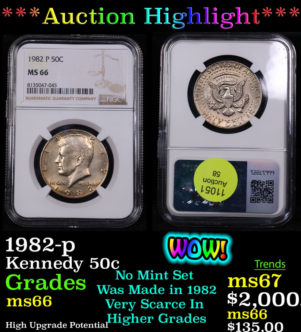 ***Auction Highlight*** NGC 1982-p Kennedy Half Dollar 50c Graded ms66 By NGC (fc) (1 of 3)