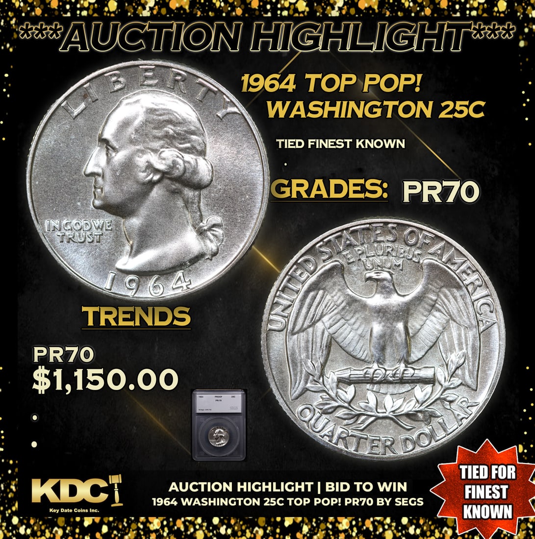 Proof ***Auction Highlight*** 1964 Washington Quarter TOP POP! 25c Graded pr70 BY SEGS (fc) (1 of 5)