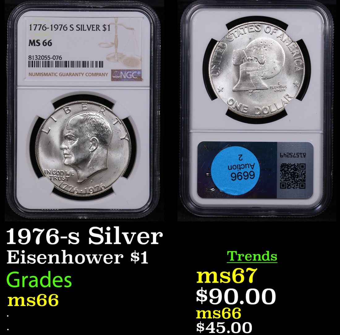 NGC 1976-s Silver Eisenhower Dollar $1 Graded ms66 By NGC (1 of 3)