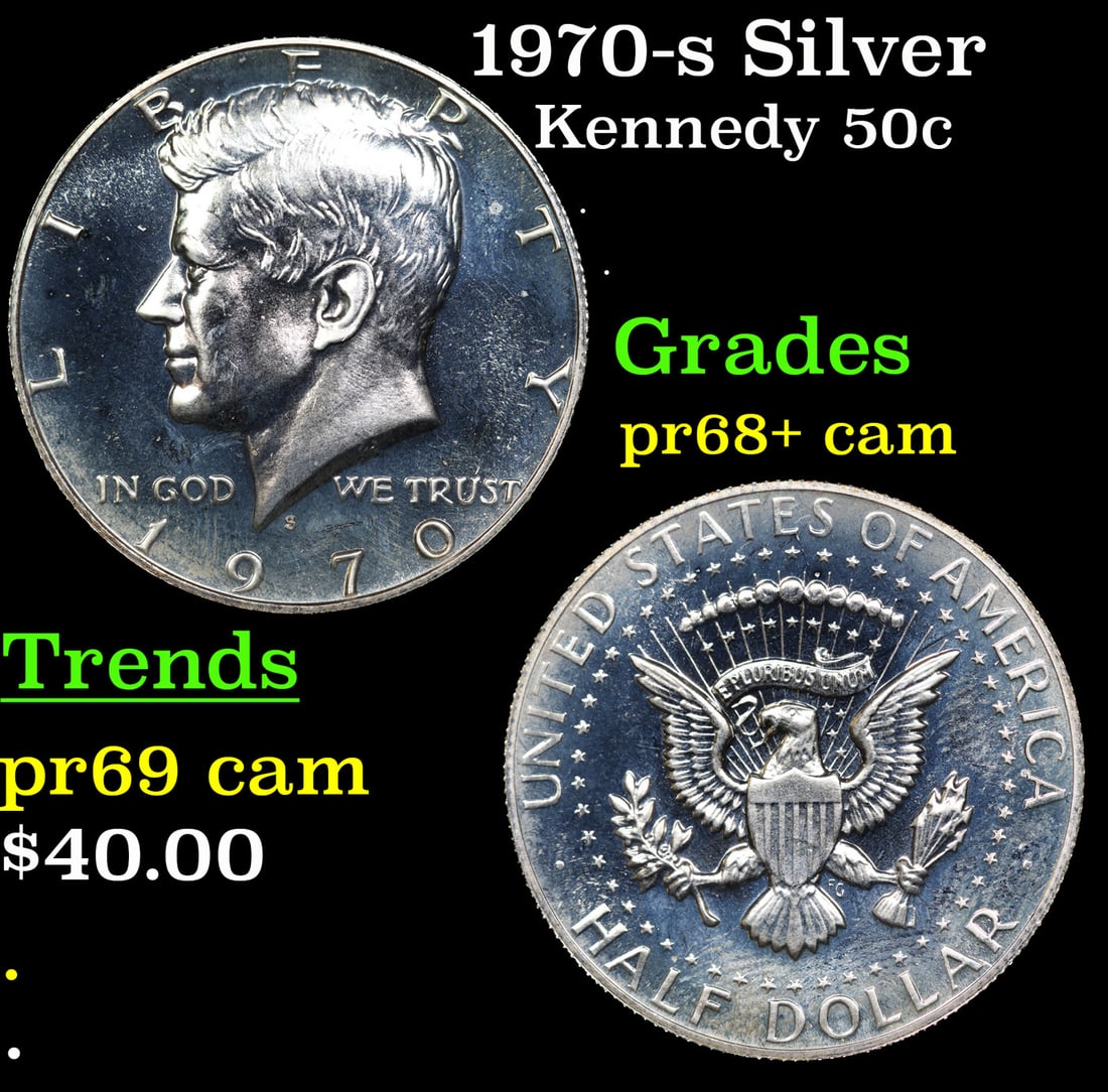Proof 1970-s Silver Kennedy Half Dollar 50c Grades GEM++ Proof Cameo (1 of 3)