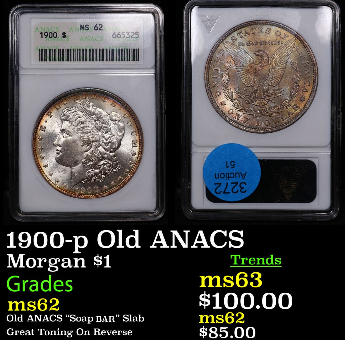 ANACS 1900-p Morgan Dollar Old ANACS 1 Graded ms62 BY ANACS (1 of 3)
