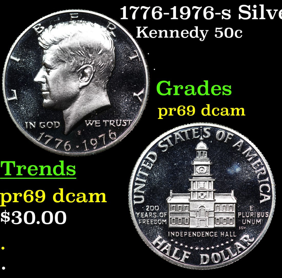 Proof 1776-1976-s Silver Kennedy Half Dollar 50c Grades GEM++ Proof Deep Cameo (1 of 3)