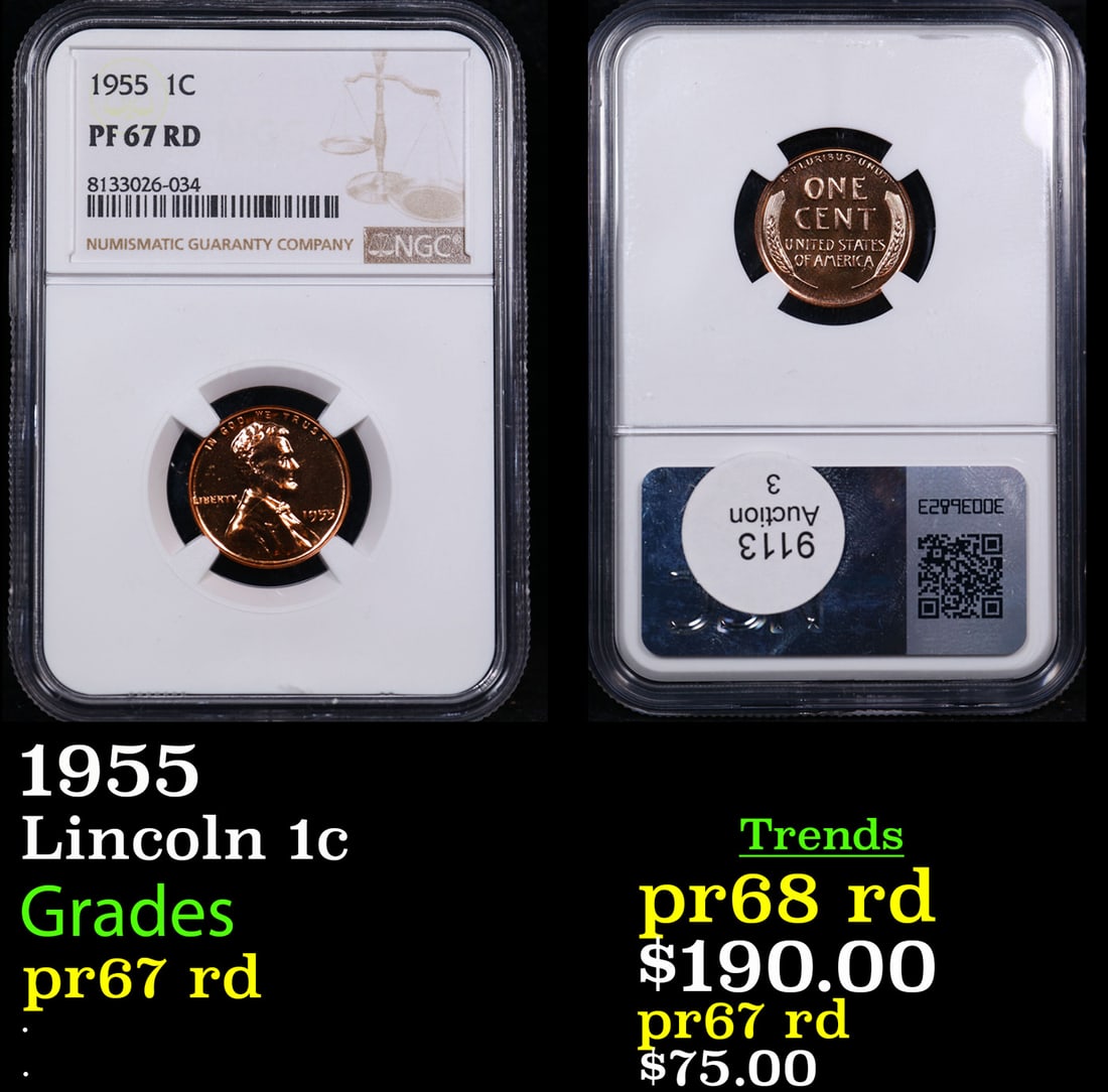 Proof NGC 1955 Lincoln Cent 1c Graded pr67 rd BY NGC (1 of 3)