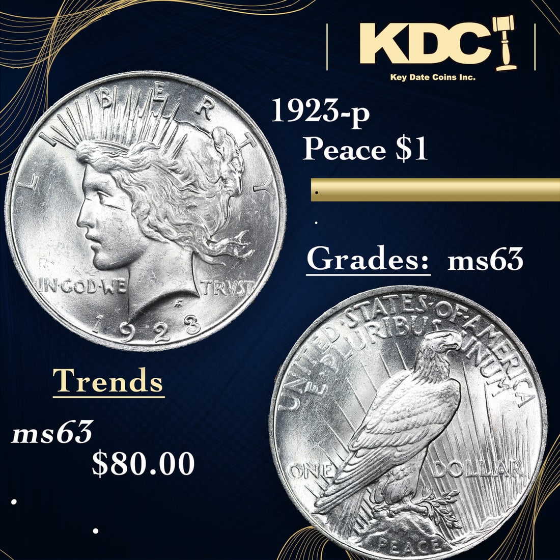 1923-p Peace Dollar $1 Grades Select Unc (1 of 3)