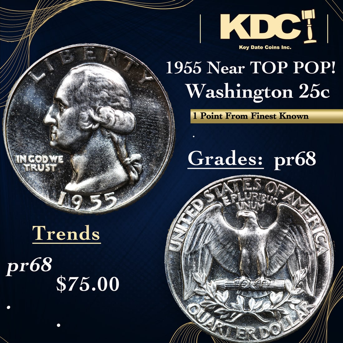 Proof 1955 Washington Quarter Near TOP POP! 25c Graded pr68 BY SEGS (1 of 5)