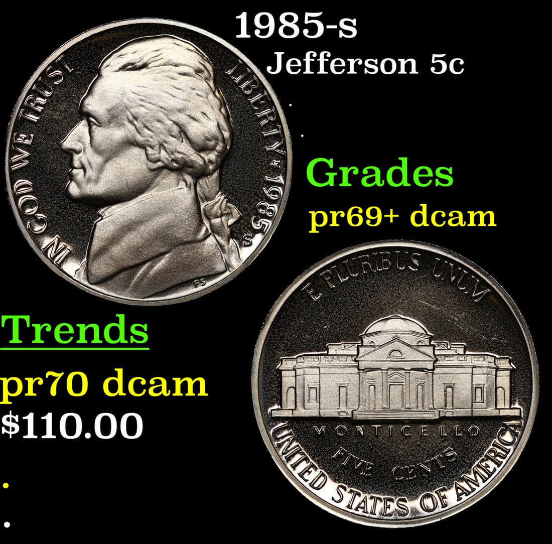 Proof 1985-s Jefferson Nickel 5c Grades GEM++ Proof Deep Cameo (1 of 3)