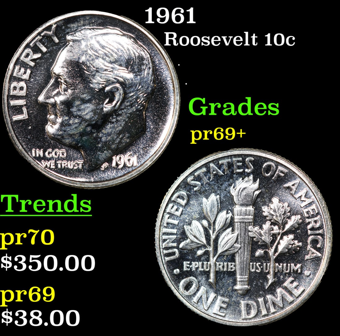 Proof 1961 Roosevelt Dime 10c Grades GEM++ Proof (1 of 3)