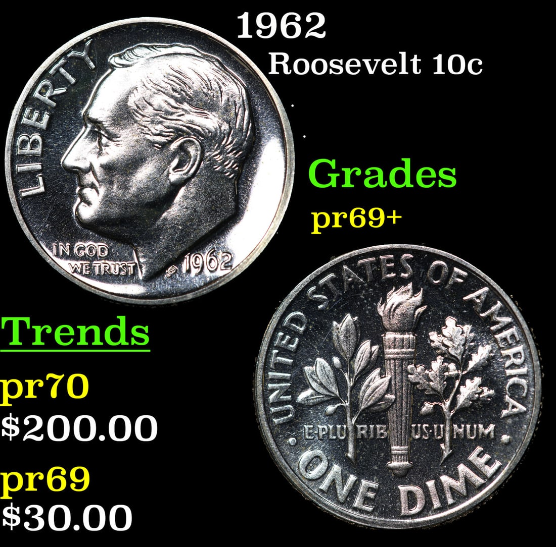 Proof 1962 Roosevelt Dime 10c Grades GEM++ Proof (1 of 3)