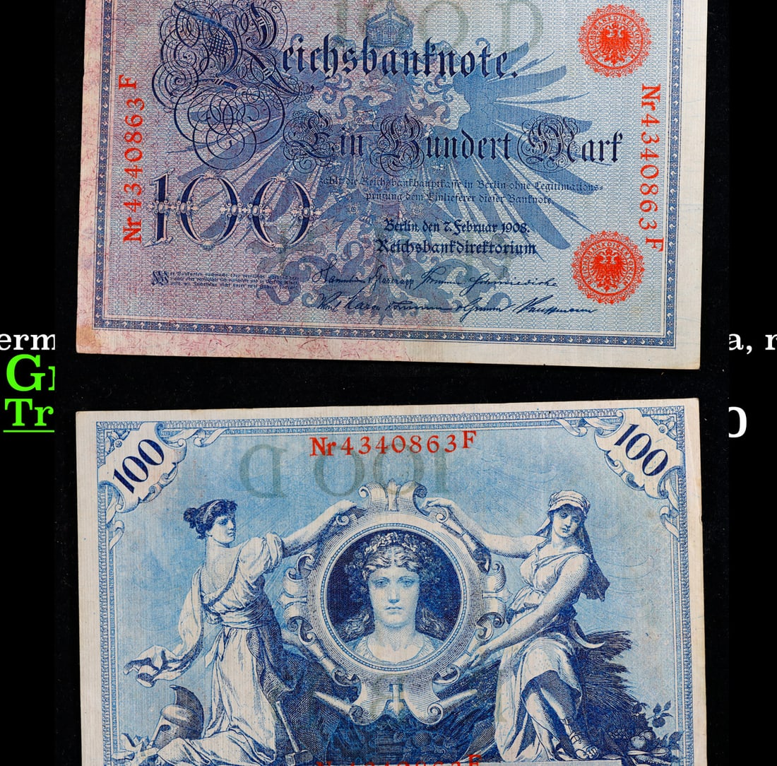 1908 Germany (Empire) 100 Marks Banknote P# 33a, red serial Grades Select AU (1 of 3)