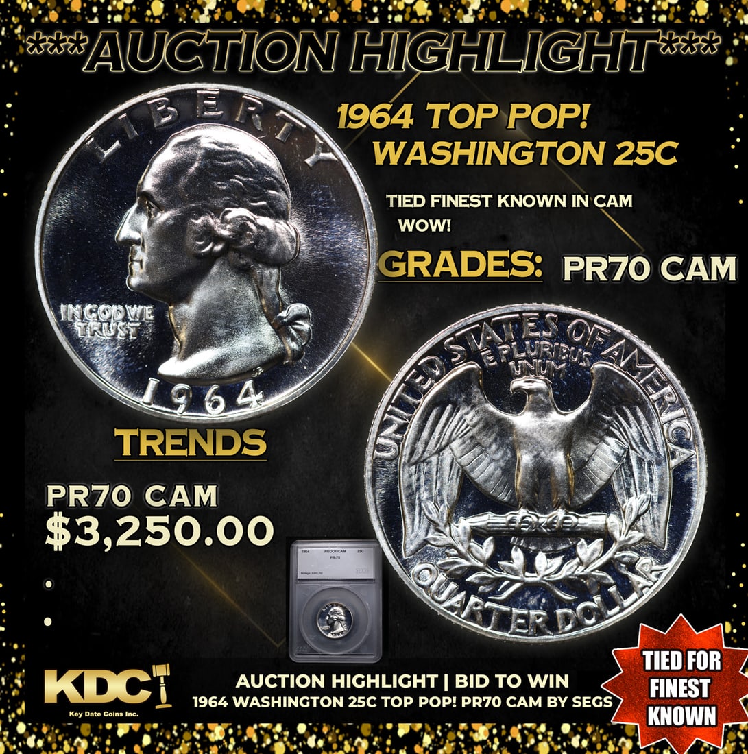 Proof ***Auction Highlight*** 1964 Washington Quarter TOP POP! 25c Graded pr70 cam BY SEGS (fc) (1 of 5)