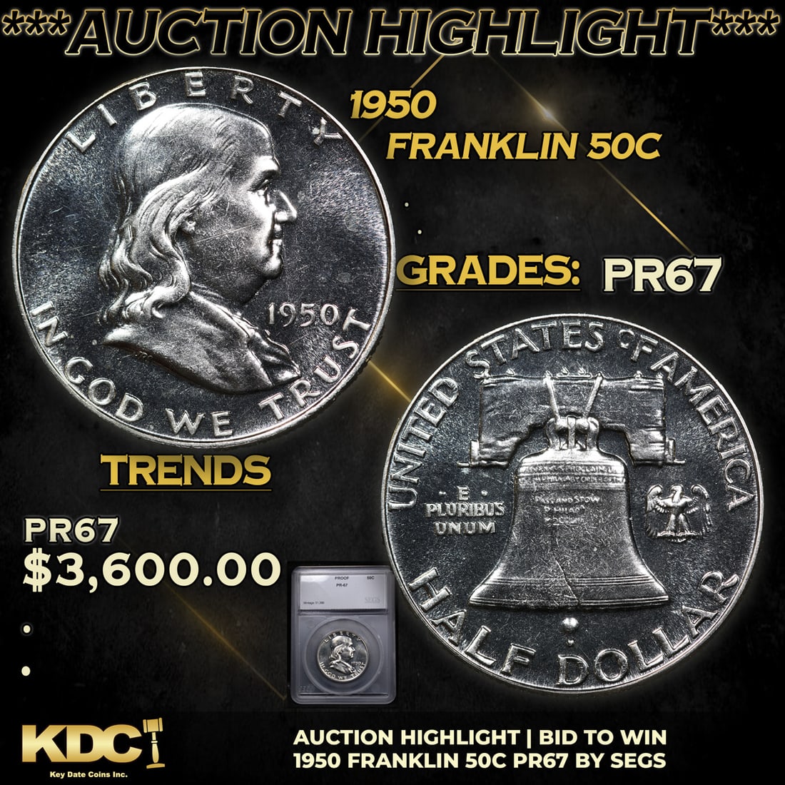 Proof ***Auction Highlight*** 1950 Franklin Half Dollar 50c Graded pr67 BY SEGS (fc) (1 of 5)