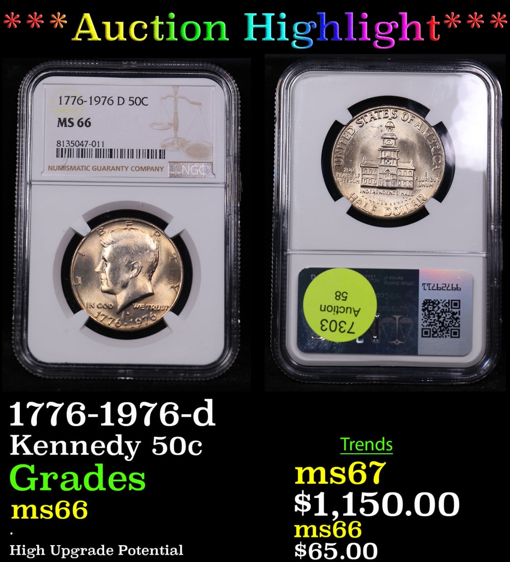 ***Auction Highlight*** NGC 1776-1976-d Kennedy Half Dollar 50c Graded ms66 By NGC (fc) (1 of 3)