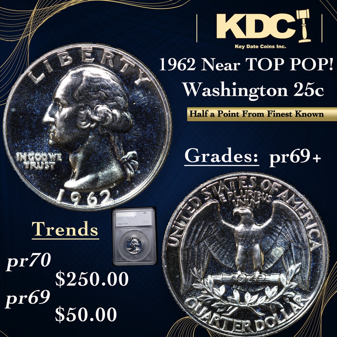 Proof 1962 Washington Quarter Near TOP POP! 25c Graded pr69+ BY SEGS (1 of 5)