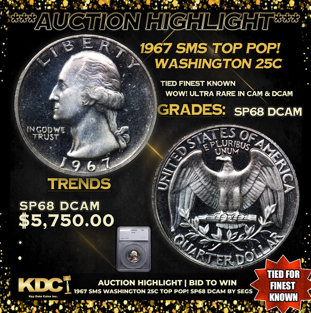 ***Auction Highlight*** 1967 SMS Washington Quarter TOP POP! 25c Graded sp68 DCAM BY SEGS (fc) (1 of 5)