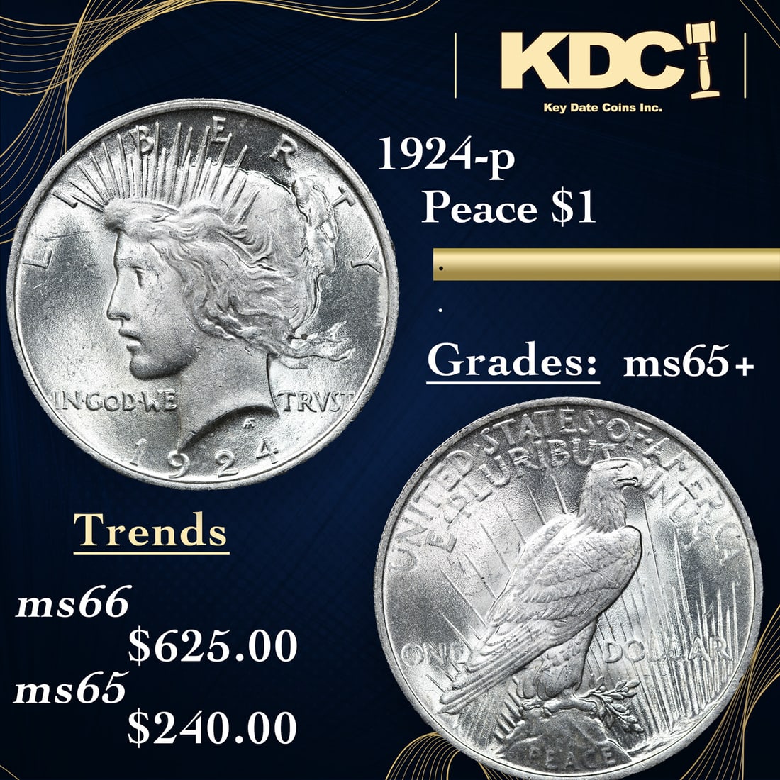 1924-p Peace Dollar $1 Grades GEM+ Unc (1 of 3)