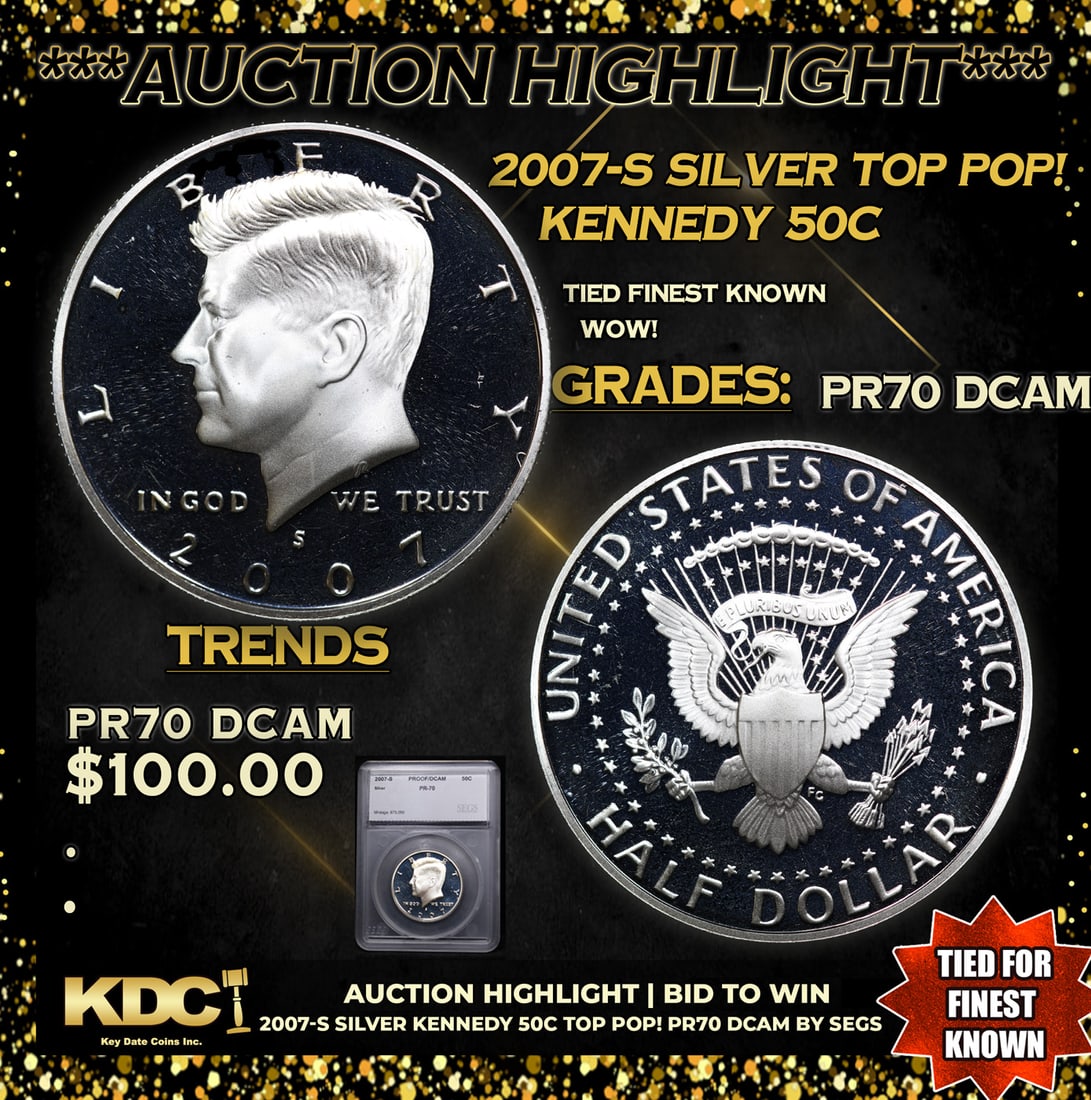 Proof 2007-s Silver Kennedy Half Dollar TOP POP! 50c Graded pr70 DCAM BY SEGS (1 of 5)