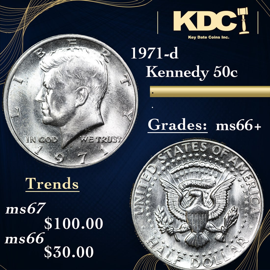 1971-d Kennedy Half Dollar 50c Grades GEM++ Unc (1 of 3)