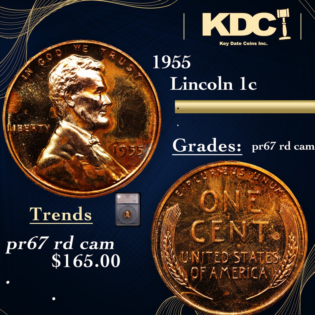 Proof 1955 Lincoln Cent 1c Graded pr67 rd cam BY SEGS (1 of 5)