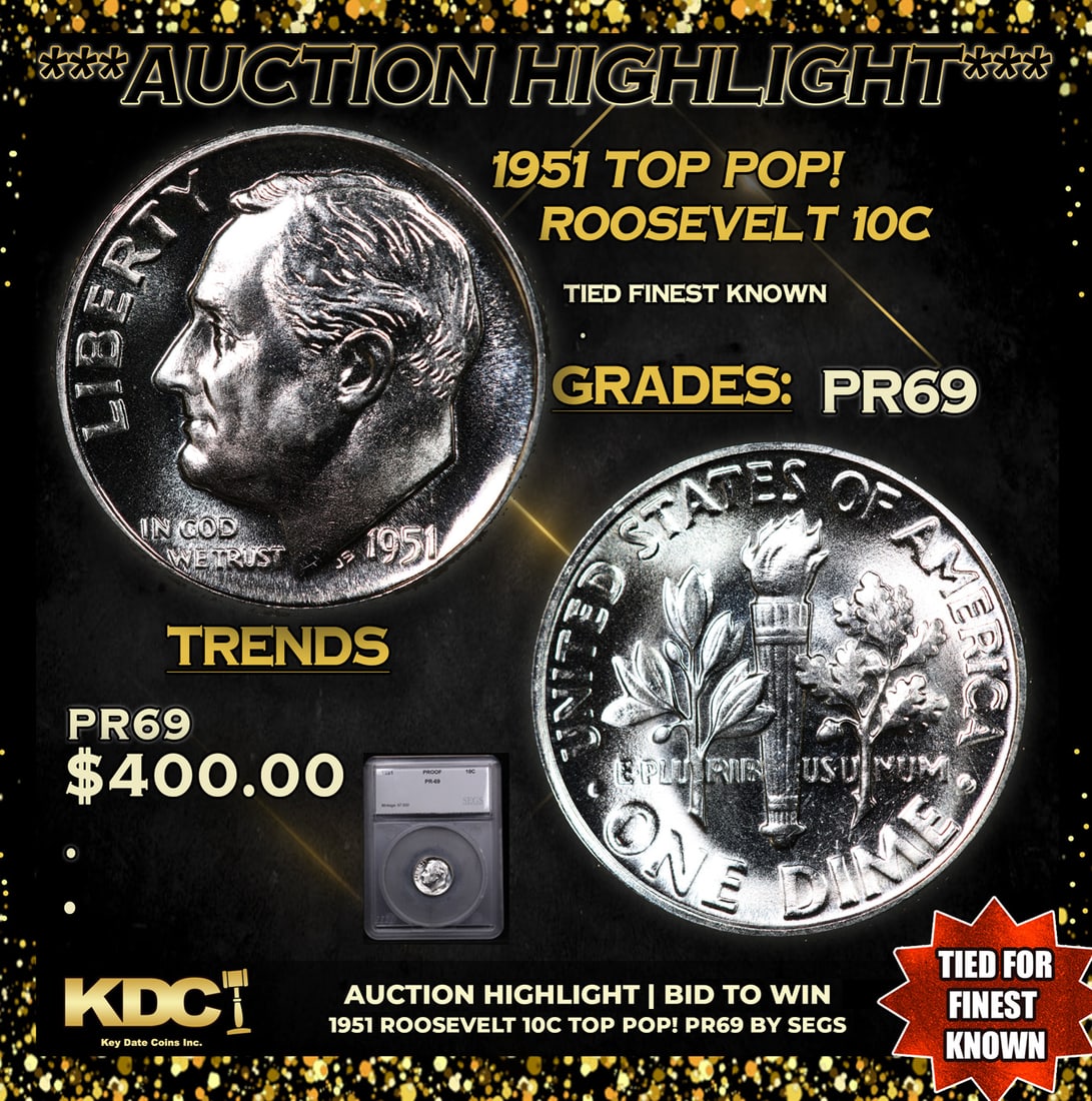 Proof 1951 Roosevelt Dime TOP POP! 10c Graded pr69 BY SEGS (1 of 5)
