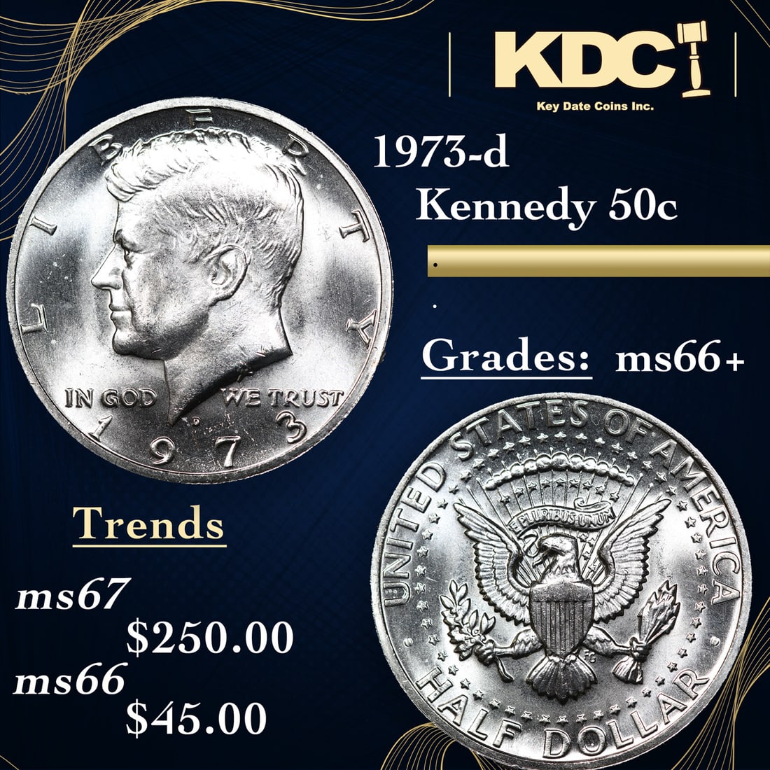 1973-d Kennedy Half Dollar 50c Grades GEM++ Unc (1 of 3)