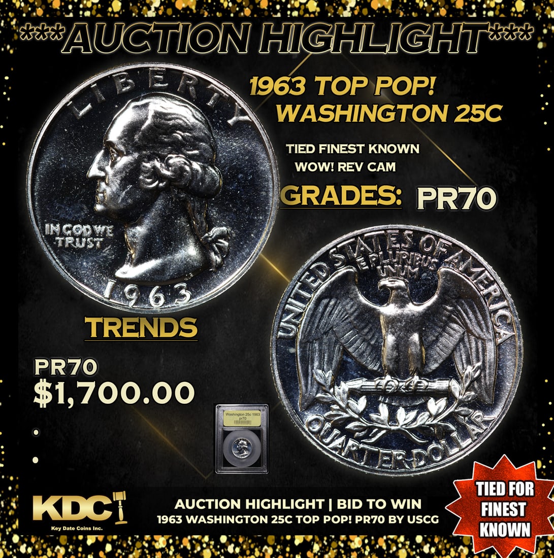 Proof ***Auction Highlight*** 1963 Washington Quarter TOP POP! 25c Graded Perfection By USCG (fc) (1 of 5)