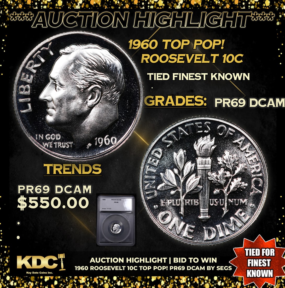 Proof ***Auction Highlight*** 1960 Roosevelt Dime TOP POP! 10c Graded pr69 DCAM BY SEGS (fc) (1 of 5)