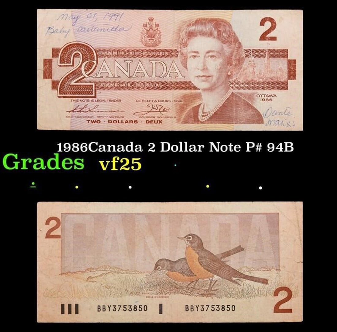 1986Canada 2 Dollar Note P# 94B Grades vf+ (1 of 3)