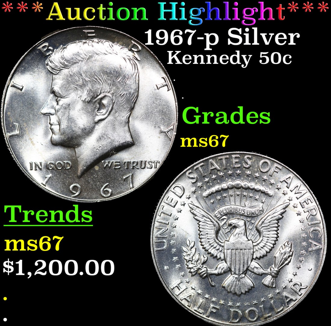 ***Auction Highlight*** 1967-p Kennedy Half Dollar Silver 50c Graded ms67 BY SEGS (fc) (1 of 3)