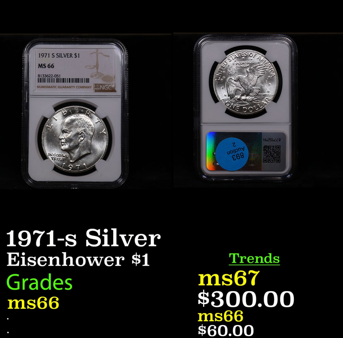 NGC 1971-s Silver Eisenhower Dollar $1 Graded ms66 By NGC (1 of 3)