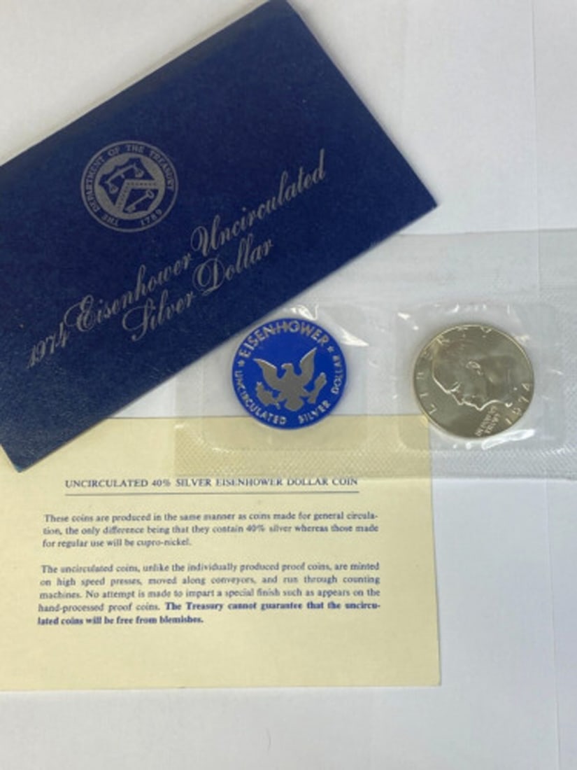 1974-s Silver Unc Eisenhower Dollar in Original Packaging with COA  "Blue Ike" (1 of 1)