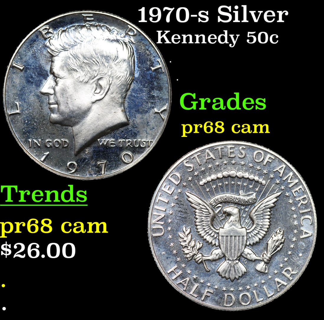 Proof 1970-s Silver Kennedy Half Dollar 50c Grades GEM++ Proof Cameo (1 of 3)
