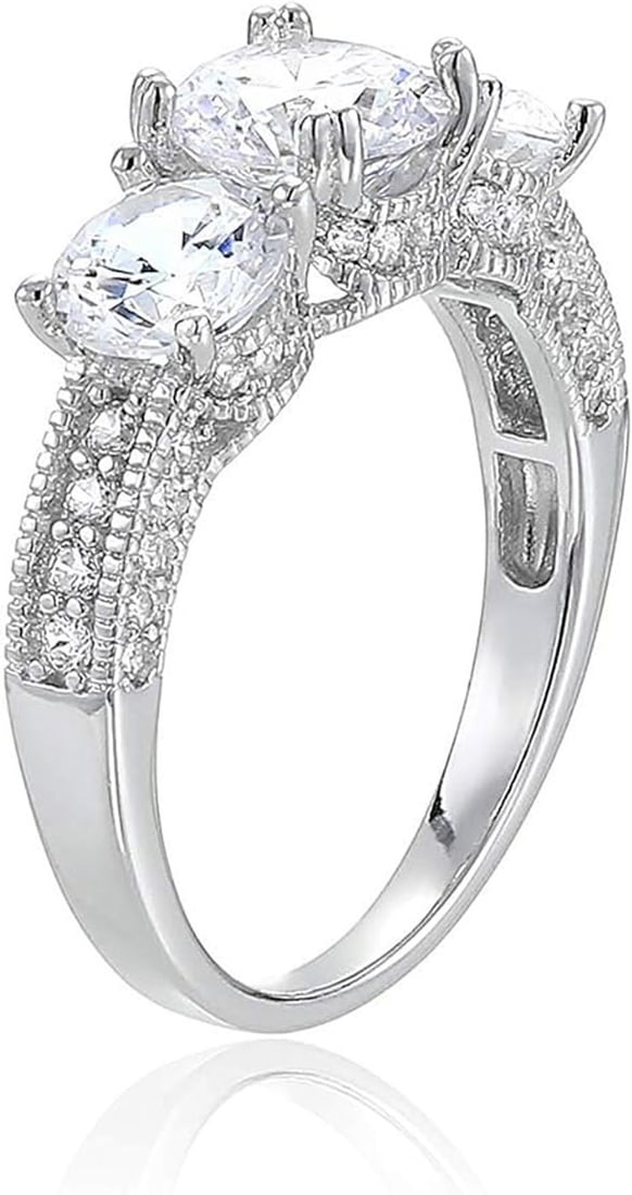 Decadence sterling Silver 6.5mm Round 3 Stone Pave Engagement Ring Size 9 (1 of 2)