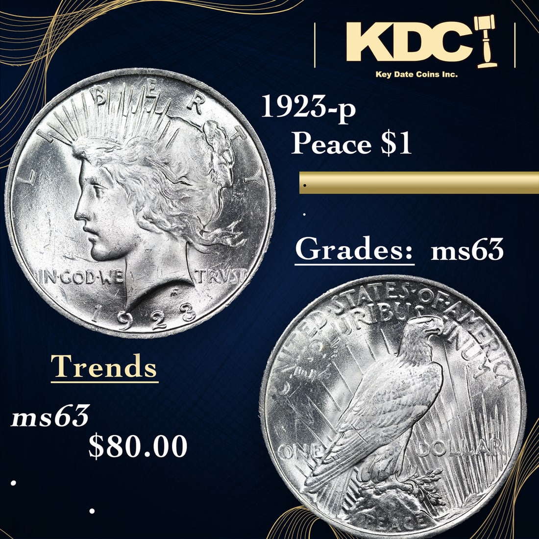 1923-p Peace Dollar $1 Grades Select Unc (1 of 5)
