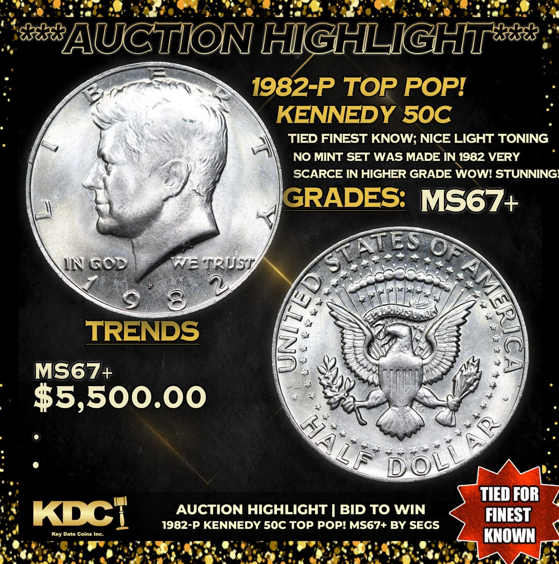 ***Auction Highlight*** 1982-p Kennedy Half Dollar TOP POP! 50c Graded ms67+ BY SEGS (fc) (1 of 5)