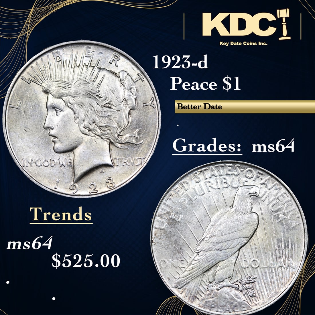 1923-d Peace Dollar $1 Grades Choice Unc (1 of 3)